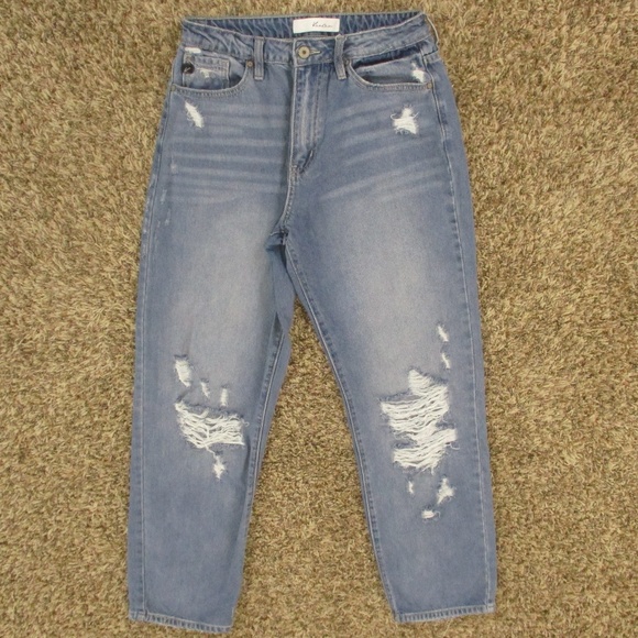 Kancan Jeans Women 27 Medium Wash Ultra High Rise 90s Boyfriend Distressed Denim - Picture 1 of 6